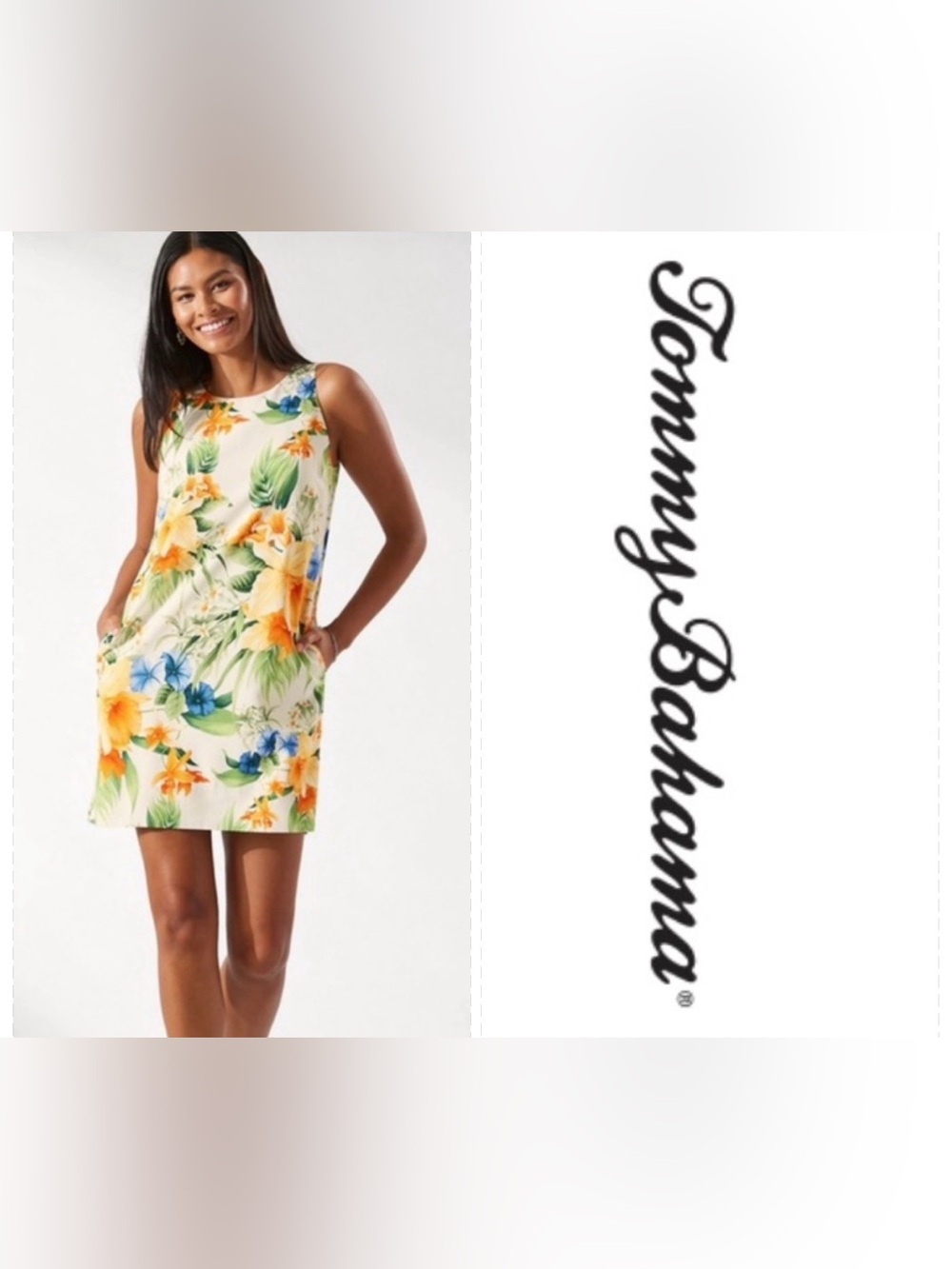 Tommy Bahama Cream Tropical Floral Shift 100% Silk Dress